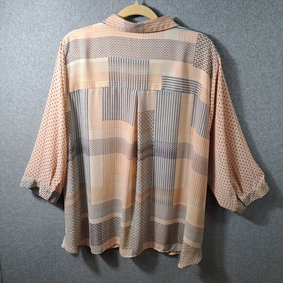 Rose+Olive Women 3X Plus Size Blouse Button 3/4 Sleeve Geometric Poly Peach Blue - Picture 14 of 16